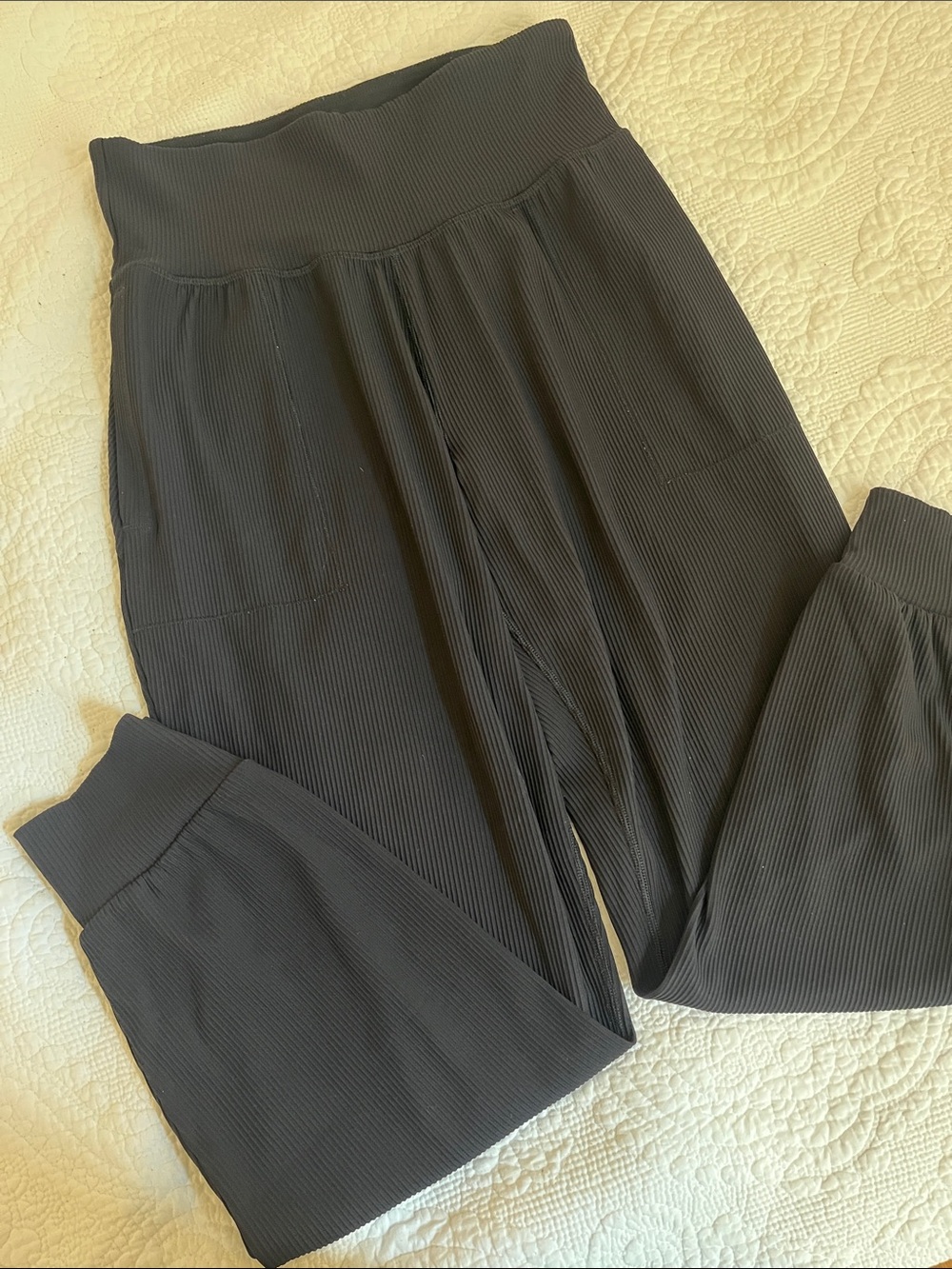 Athleta Black Ribbed High-Waist Joggers